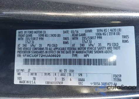 2017 Ford Escape S from USA, damaged, VIN 1FMCU0F72HUA08929